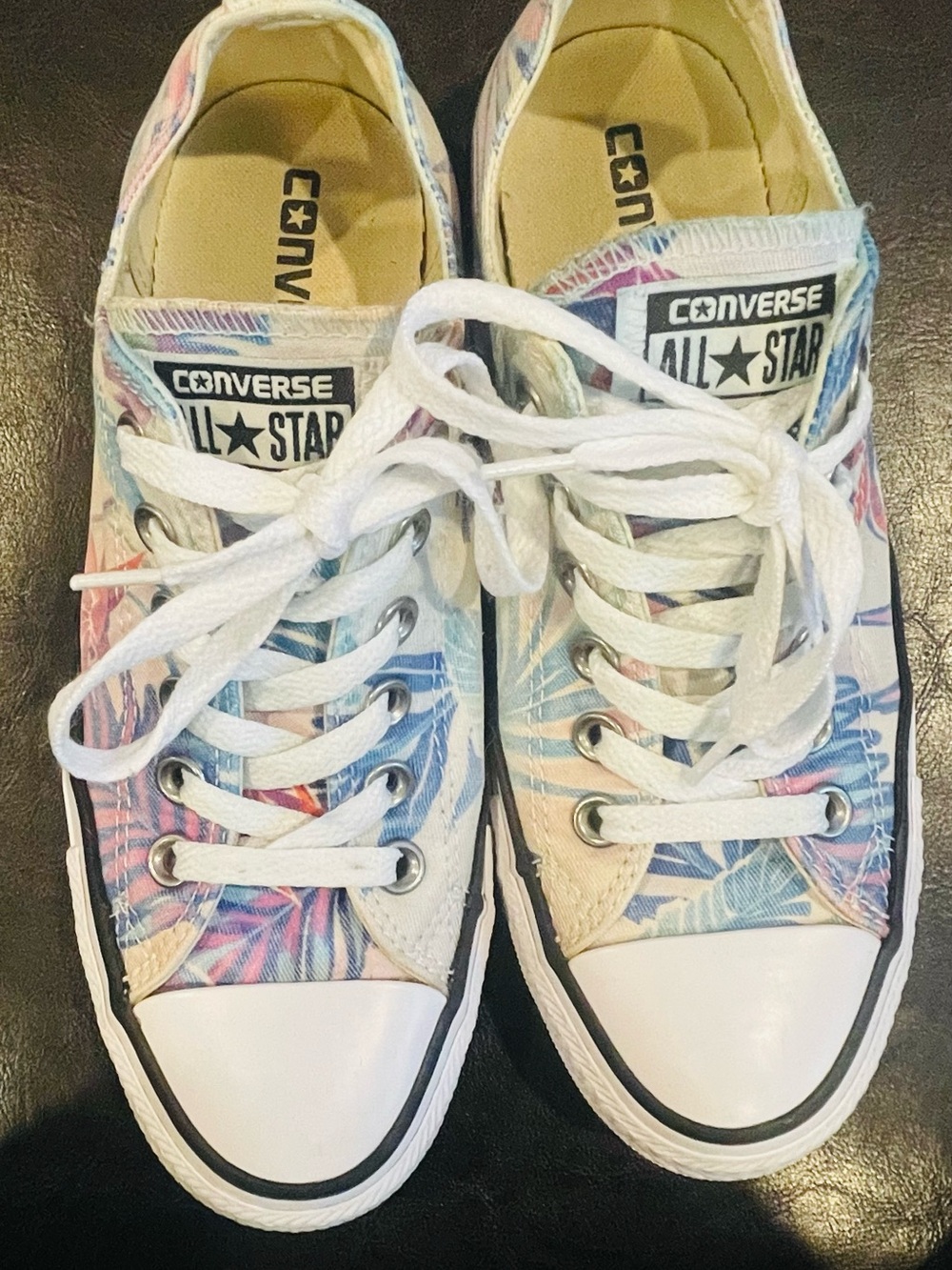 Converse Low Top Sneakers in Pastel Blue, Pink & Cream